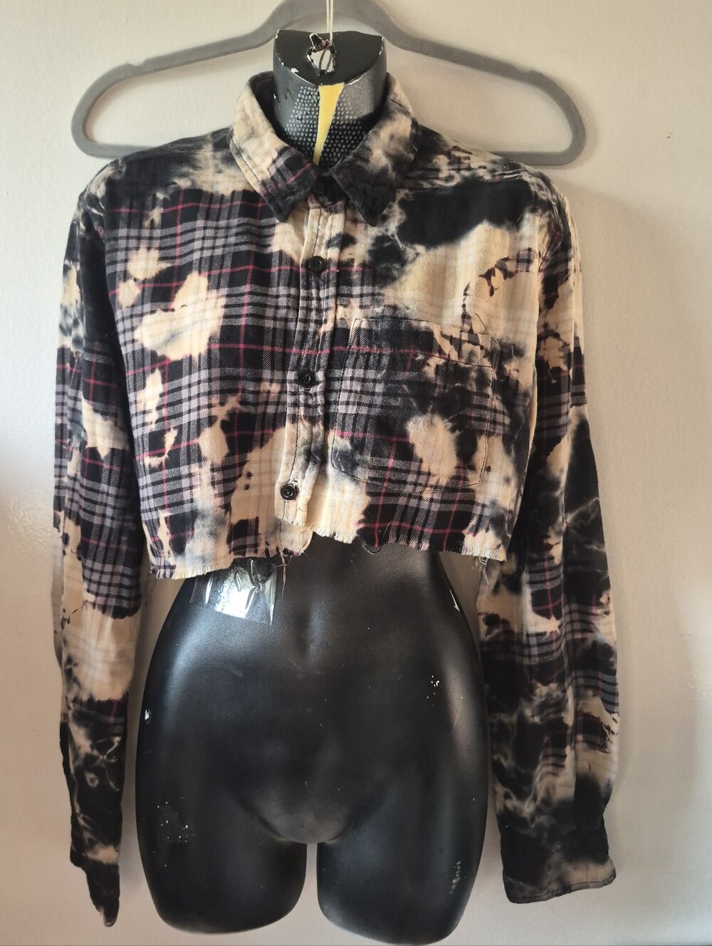 Trash & Vaudeville Upcycled Distressed Cropped Bleached Flannel Shirt